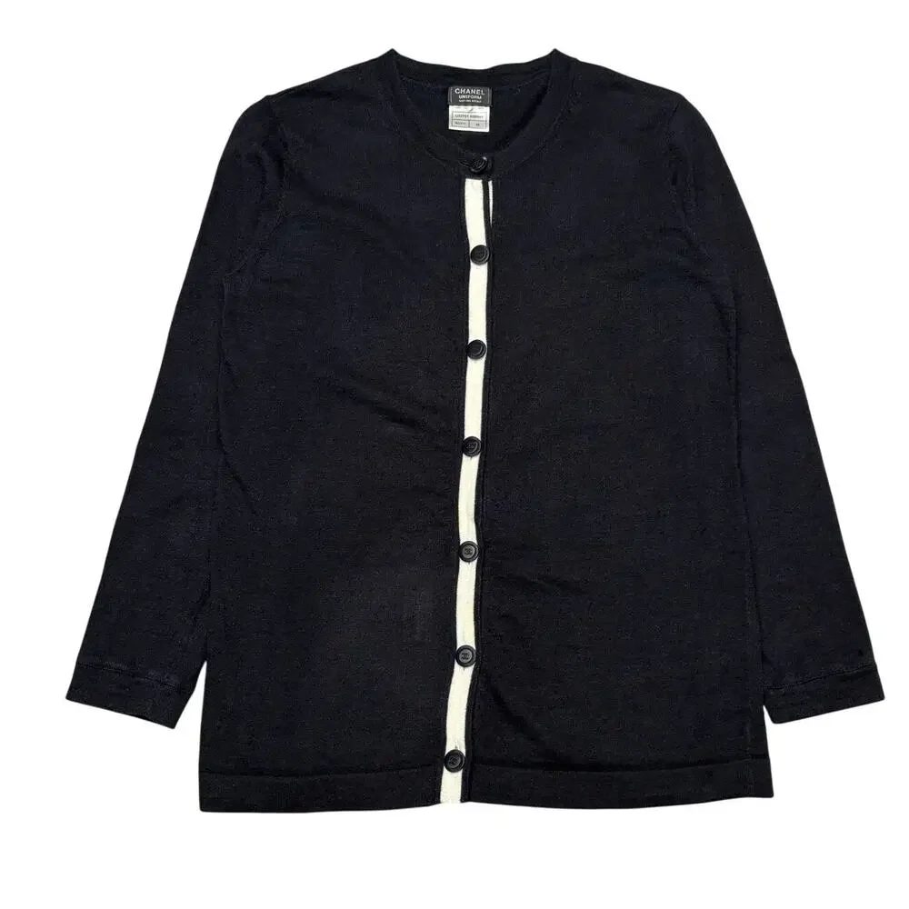 Chanel Uniform Wool Blend Cardigan Women's Medium CC Button Quiet Luxury